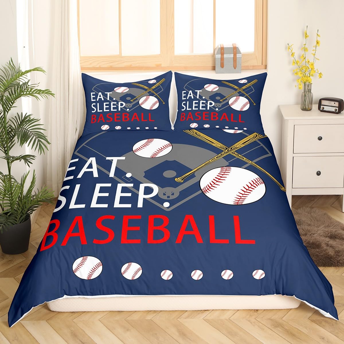 richhome Kids Baseball Gaming Duvet Cover Junior/Cot Bed Navy Blue for Boys Girls Teens Bedroom Decor Softball Bedding Set Women Men Ball Games Comforter Cover Set including 1 Pillow Case - Image 4