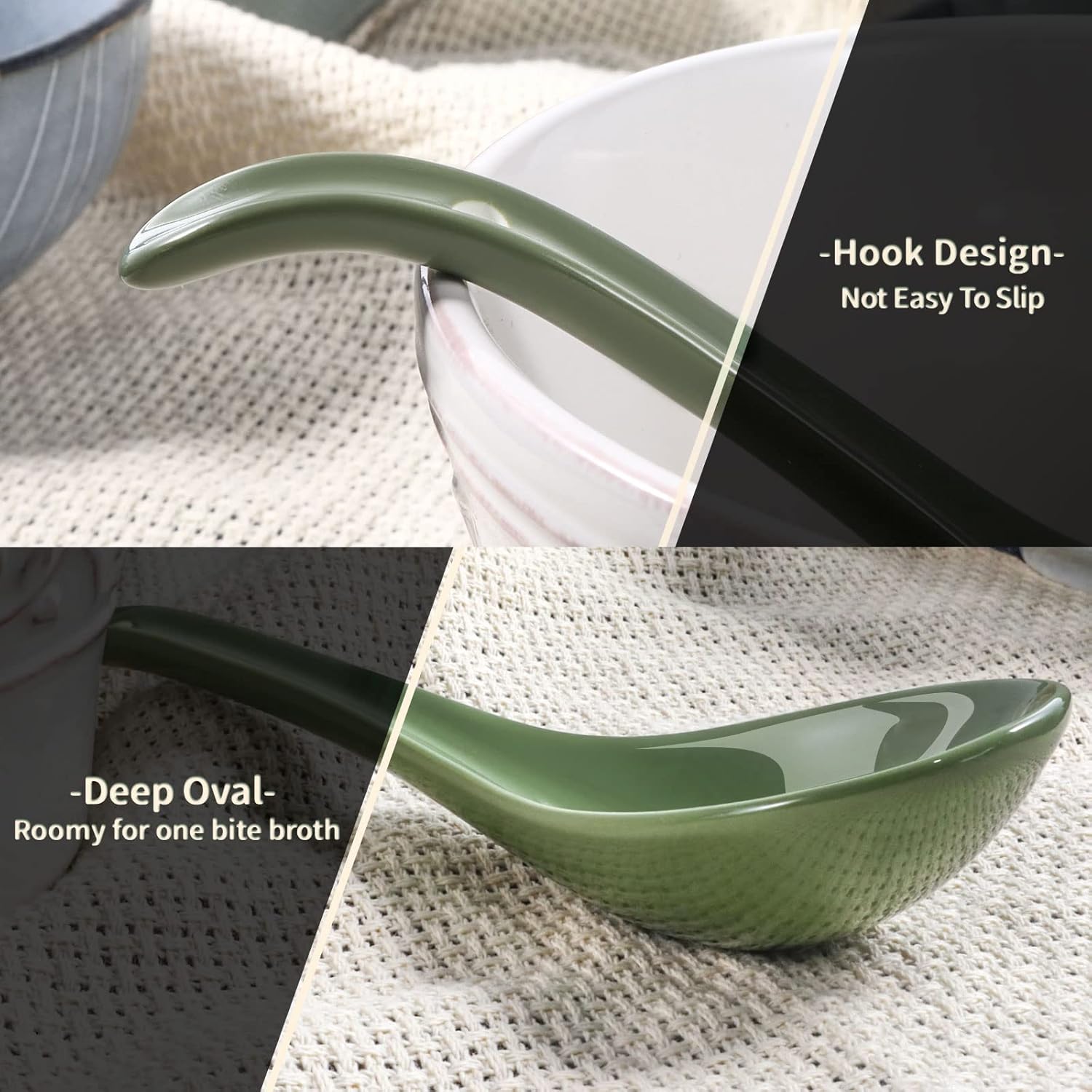 Ceramic Soup and Sandwich Plate Combo & Asian Soup Spoon Set of 6