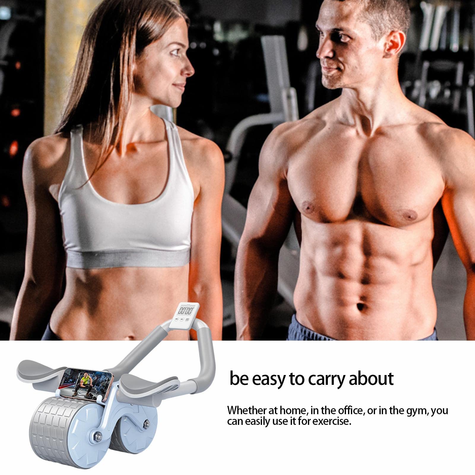 Rodillo abdominal con rebote automático, rueda abdominal para ejercitar los abdominales | Rodillo abdominal con rodillera, entrenamiento de fuerza central, equipo de fitness para ejercitar los