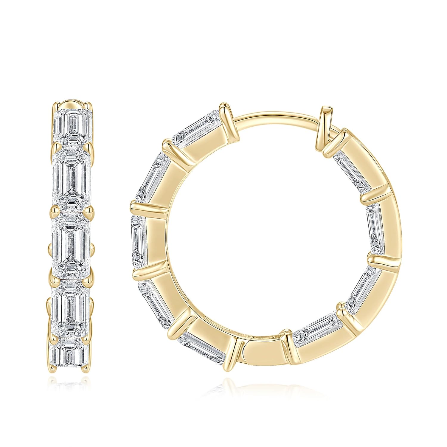 EONFUN Moissanite Hoop Earrings 9 0cttw D Color 3x5mm Emerald Cut Moissanite 925 Sterling Silver Round Earrings for