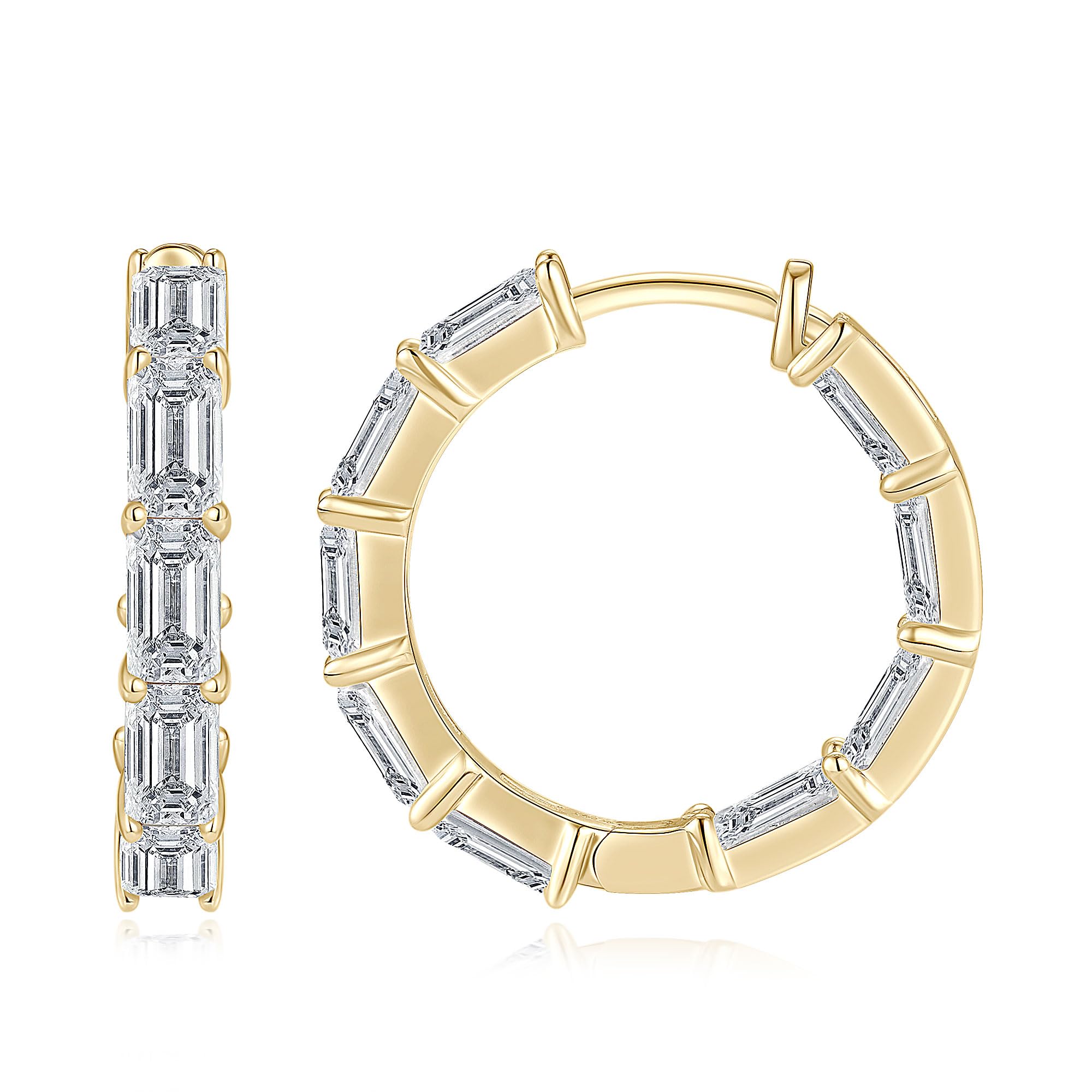 EONFUN Moissanite Hoop Earrings 9 0cttw D Color 3x5mm Emerald Cut Moissanite 925 Sterling Silver Round Earrings for