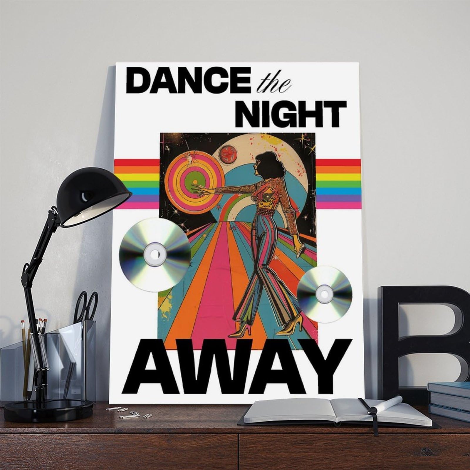 Stampa artistica da parete con musica psichedelica anni '70, stile retrò, discoteca dance anni '70, decorazione artistica da parete per soggiorno e camera da letto, 60 x 90 cm