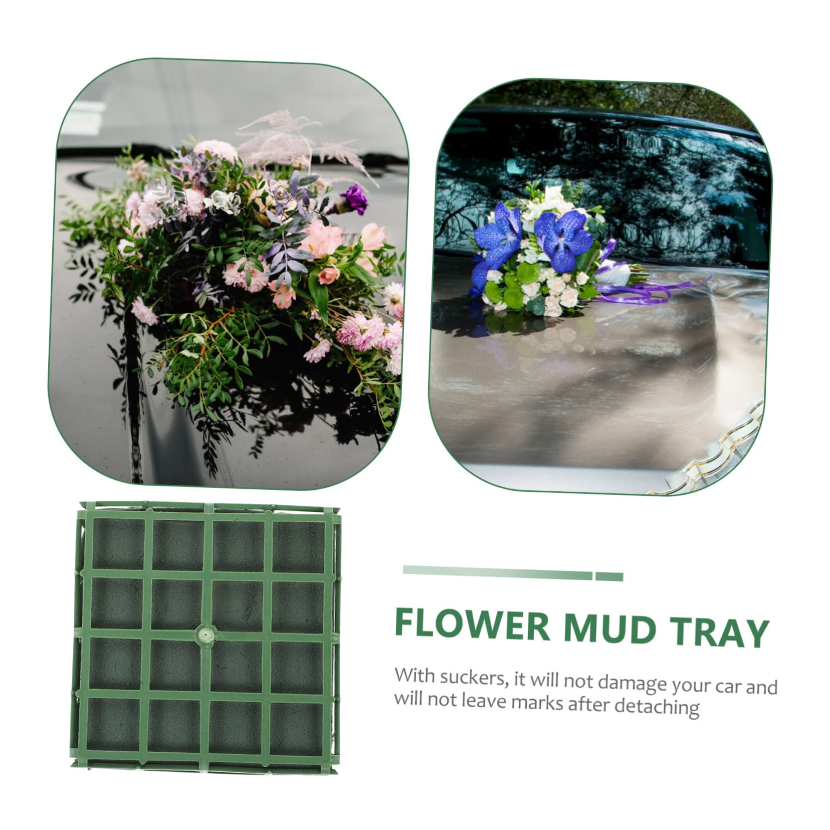DOITOOL Décoration de Voiture de Mariage en Mousse Fleur, Base de Ventouse de Fleur en Plastique Vert, Lot de 3 pour Fête de Mariage