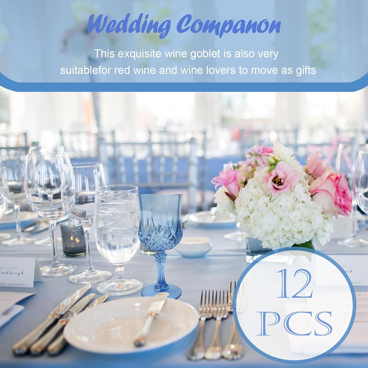 12 PCS Blue Plastic Wine Glasses,Reusable Plastic Wine Glasses,Blue Goblet Glass,Durable and Sturdy Cups Can Be Used for Various Parties Such as Weddings! - Image 6