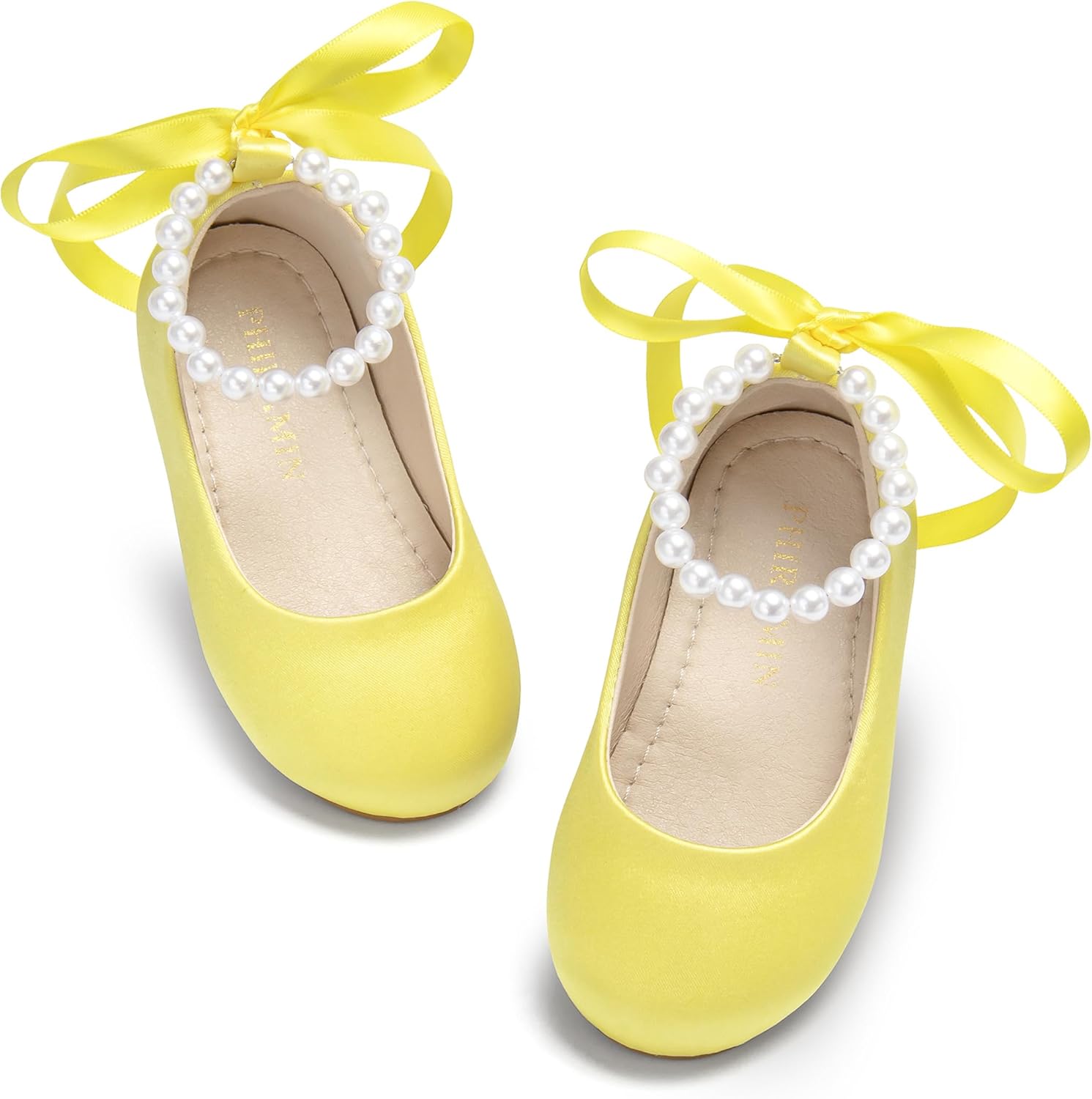 PHIRAMIN Toddler Flower Girl Dress Shoes - Little Girl Ballet Flats Pearl Strap for Wedding Party