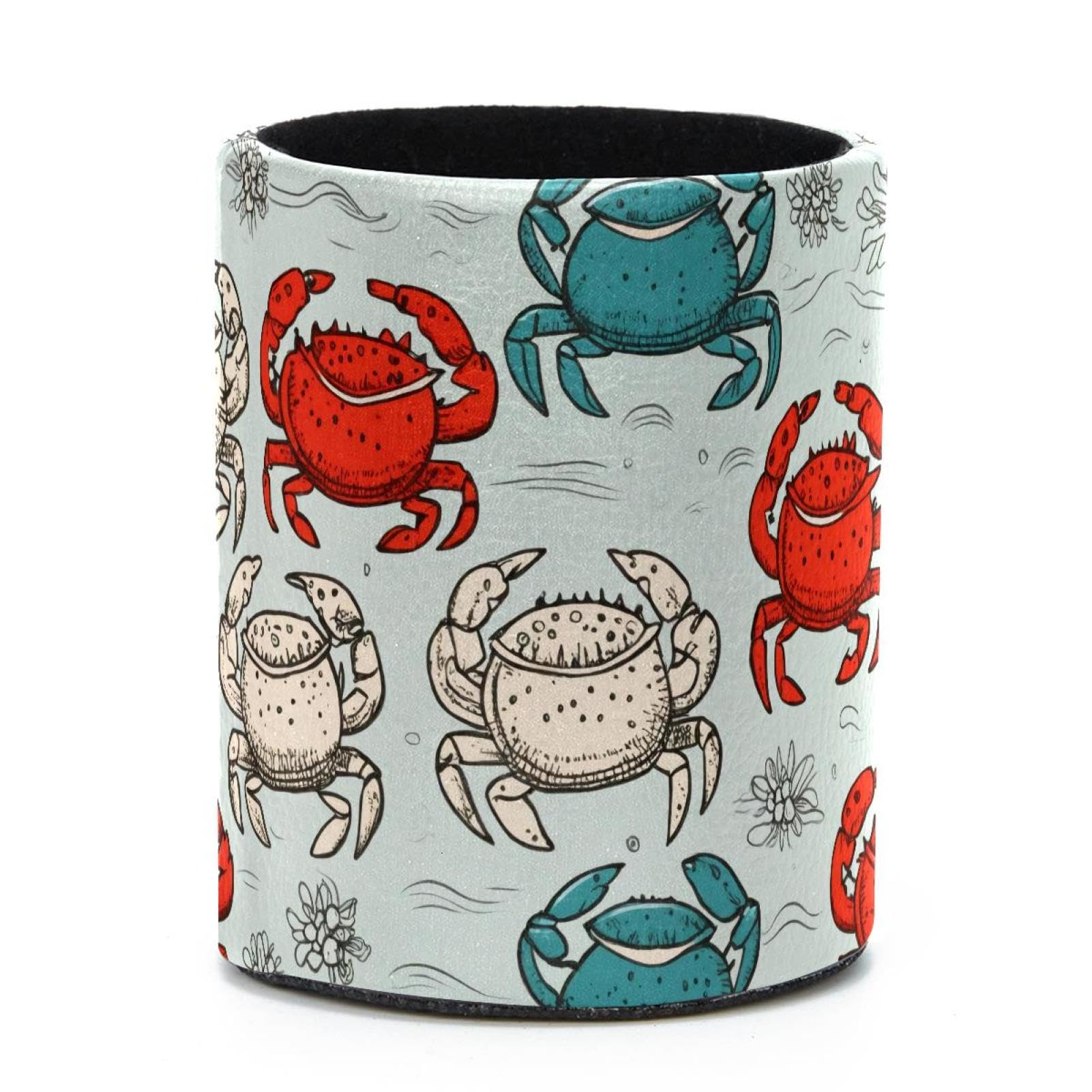 VAPOKF Round Pencil Holders for Desk, Crab Pattern Pen Holders Pen Pot Makeup Brushes Storage Desktop Stationery Supplies Organiser for Home Office