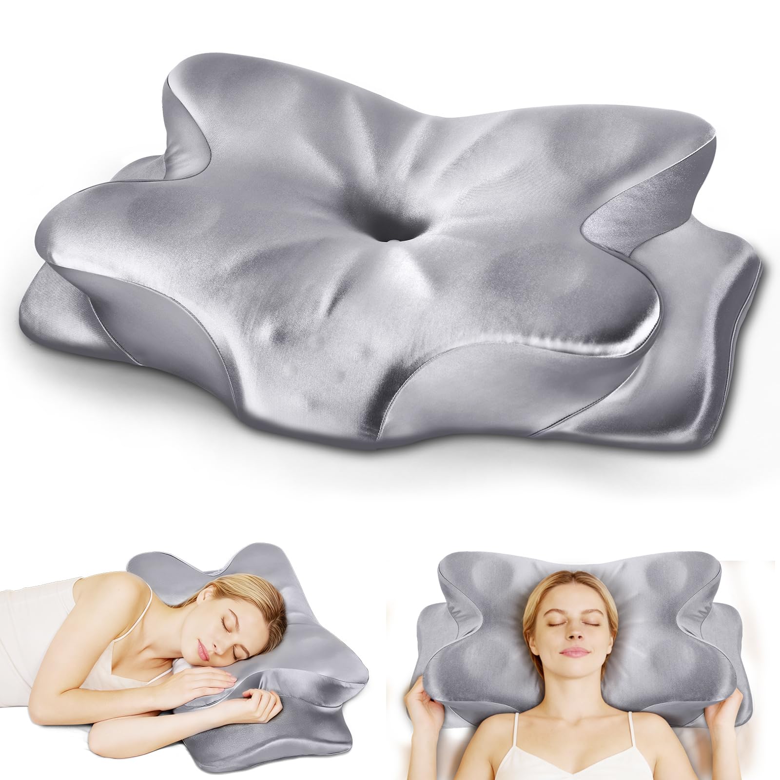 CCidea Bed Pillow for Sleeping Ergonomic 50D Memory Foam Pillow Adjustable Dual Height Support Pillow for Side Back