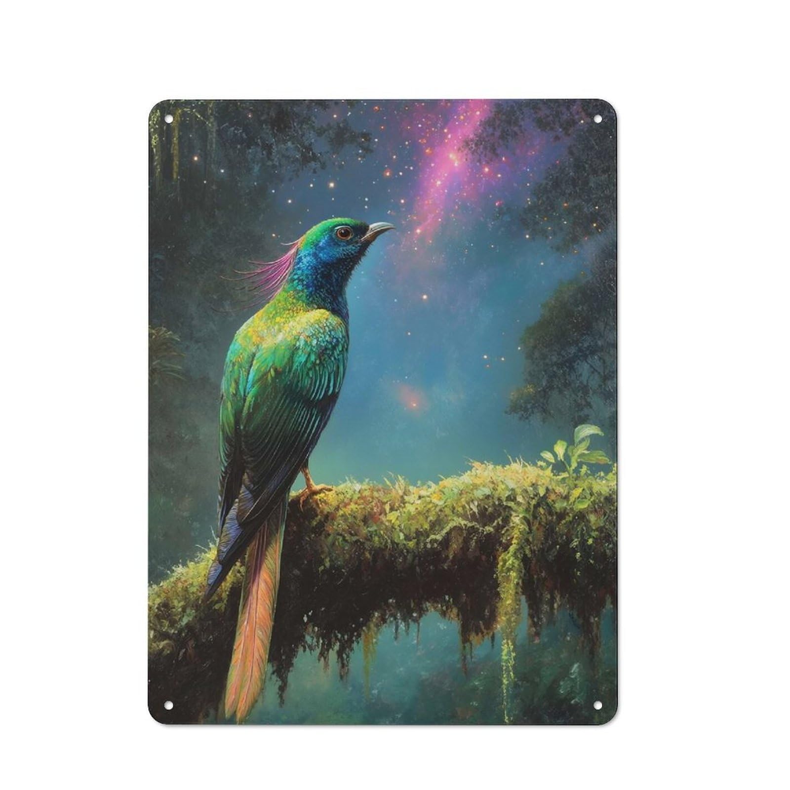 Junmoney Exotic Bird Under Starry Sky Metal Wall Sign 40X30cm Featuring For Home Bar Wall, Suited To Bar Sign Collectors