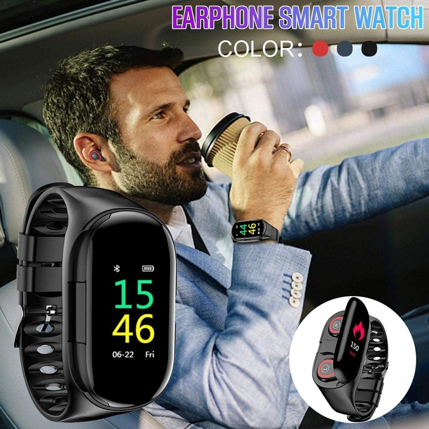ZuZu, move for more better. Smart Watch Earbuds 2 In 1, TWS Earbuds With Fitness Tracker Watch & Beard Comb., Black 4