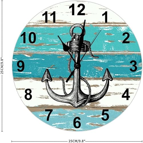 Miniatura 2 de Anchor Decor Reloj de pared náutico Reloj náutico blanco verde azulado, tableros rústicos, relojes de pared de grano de madera, funciona con pilas,