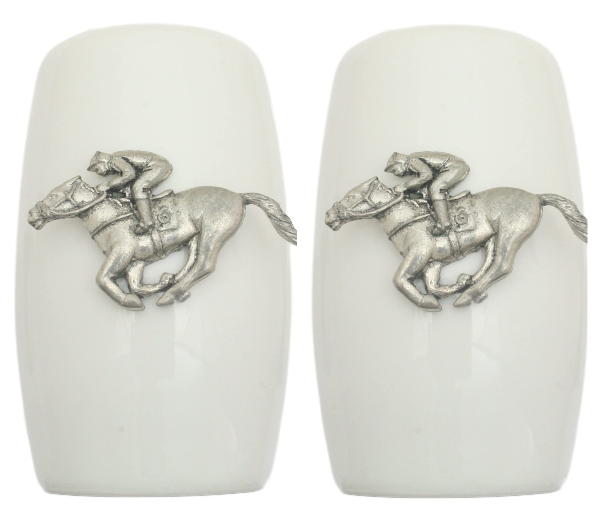 Horse Racing China Salt and Pepper Shakers Cruet Set Modern White CSP 187