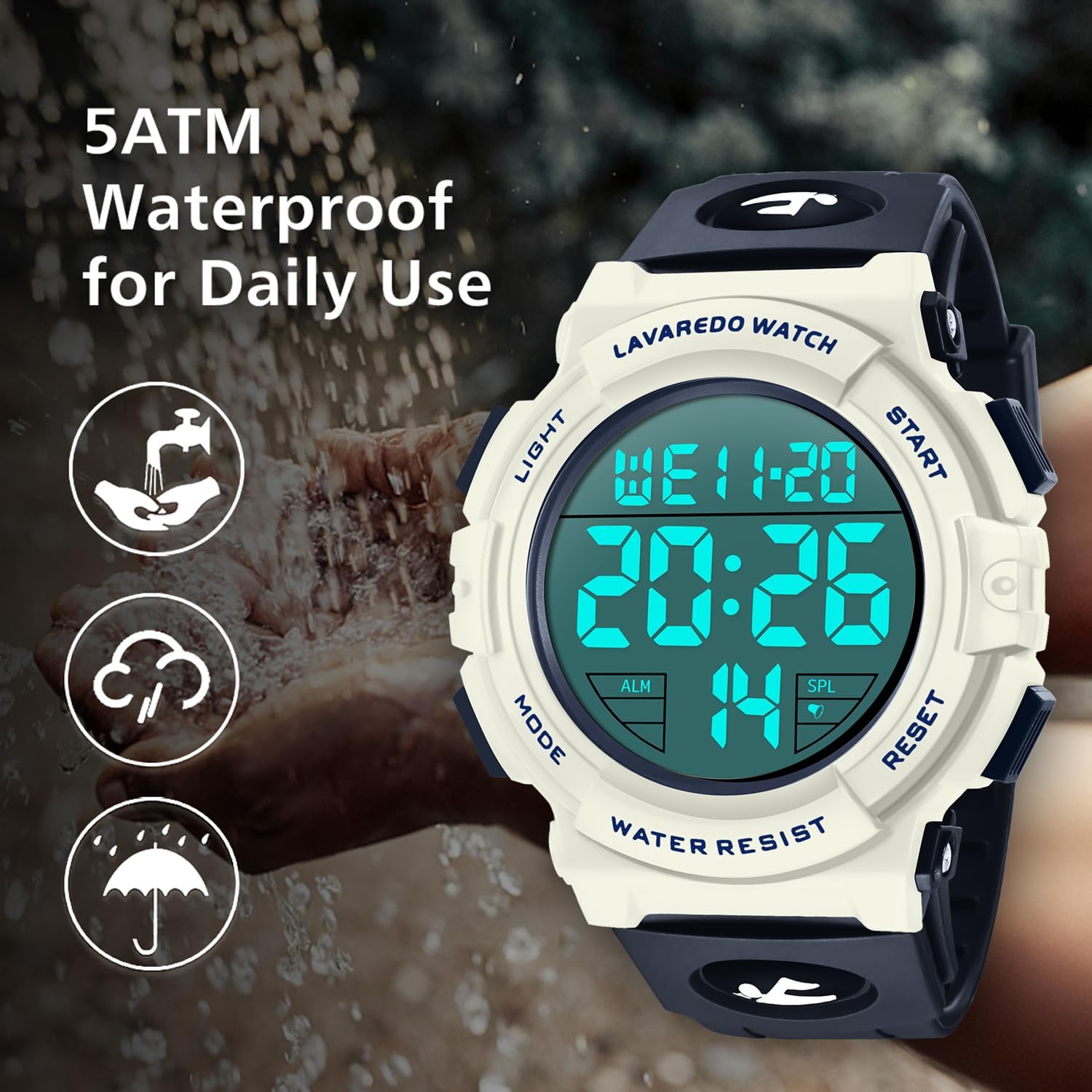 L LAVAREDO Mens Digital Watch Sports Military Watches Waterproof Outdoor Chronograph Wrist Watches for Men with LED Back Ligh/Alarm/Date（05-NavyBlue） - Image 5