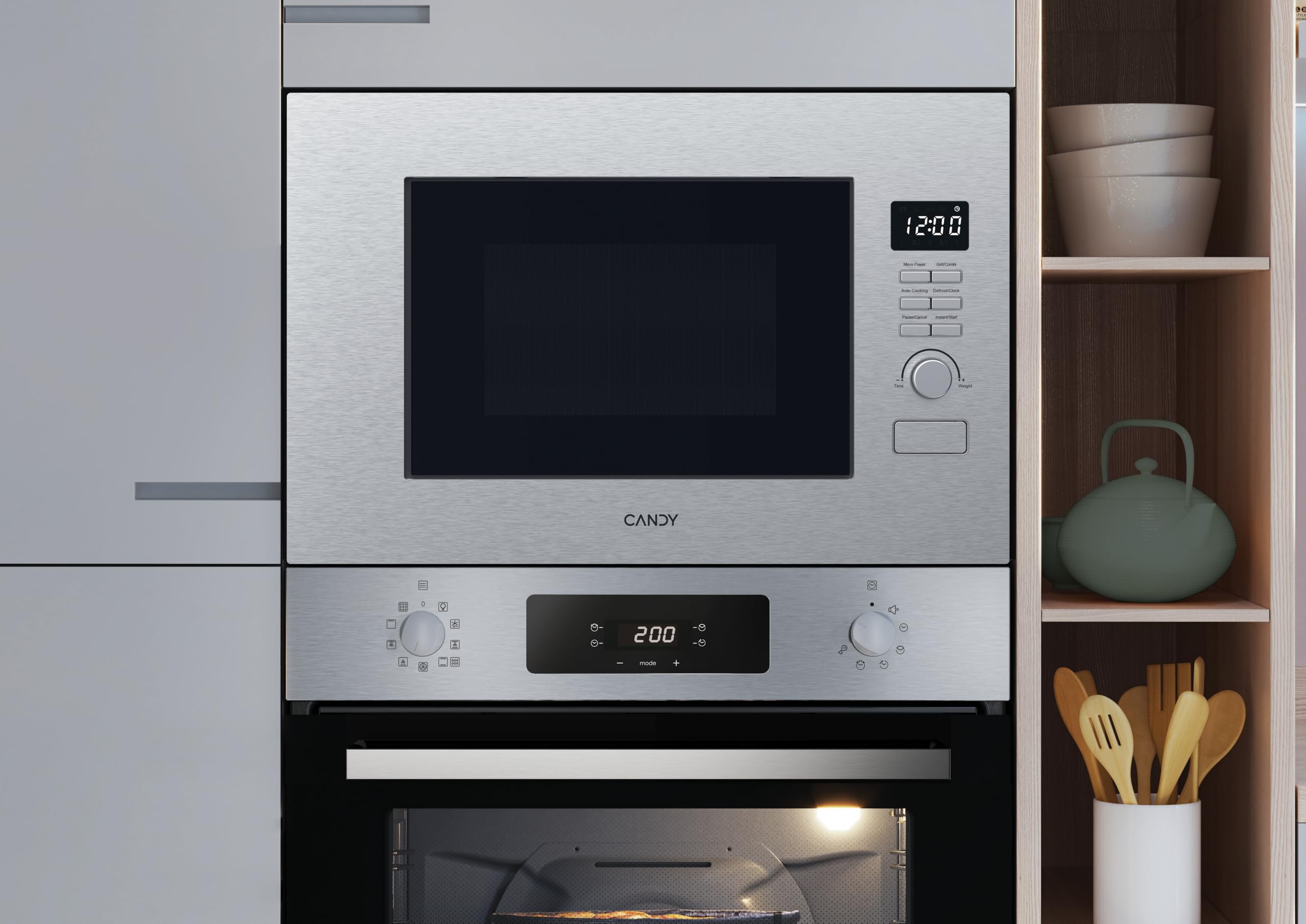 Candy CA38FL7NWBX Micro-ondes encastrables Volume 20 litres Micro-ondes 800 W Gril 1000 W Acier inoxydable
