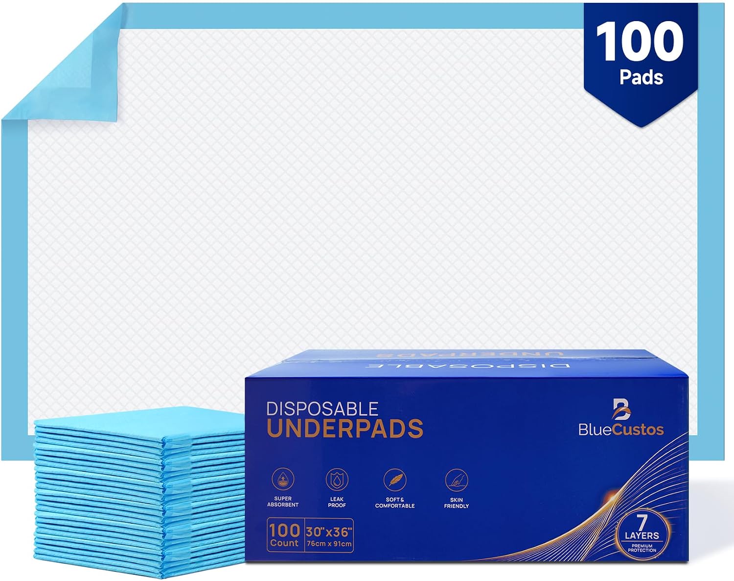 30"x36" Bed Pads Disposable Adult, 7-Layer,Extra Large 100 Count | Overnight Protection for Incontinence, Super Absorbent, Quick-Dry, Skin-Friendly, Pee Pads for Dogs, Elderly, Baby