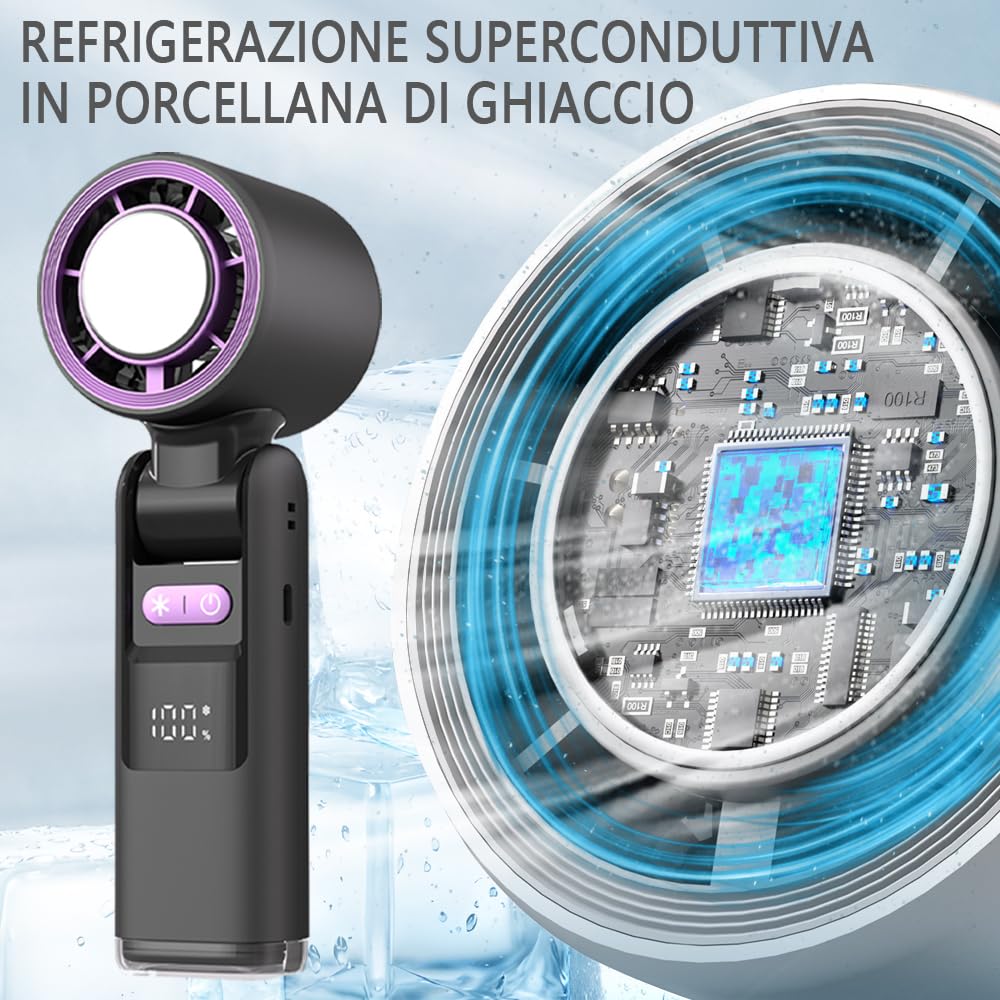 Ventilatore Raffreddamento Ghiaccio Portatile Display Digitale Tempo di