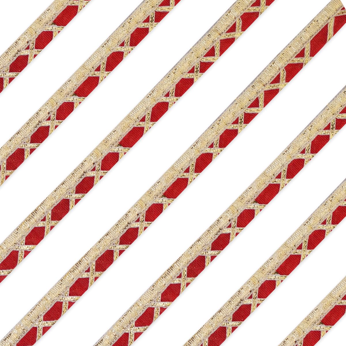 EmbroideryMaterial Laces and Borders Material Golden Gota Patti Lace for Saree Border, Dresses, Dupatta, Blouse, Kurta, Embroidery & Sewing (Red & Gold, 8 Meters, 12 MM Wide)