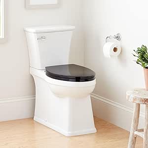 Signature Hardware 483987 Benbrook 1.28 GPF Two Piece Skirted Elongated Toilet - ADA Compliant, Elongated Heavy Duty Black Seat Included - White/Chrome Lever