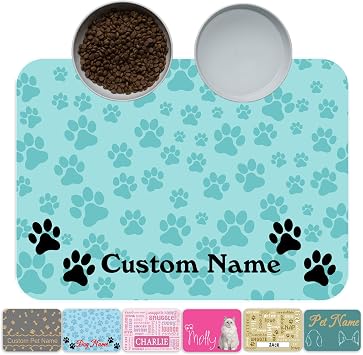 Personalized Pet Feeding Mat Custom Name Dog Food Mat Customized Cat Water Placemats, Waterproof & Non-Slip Design for Dogs Cats, Style 2