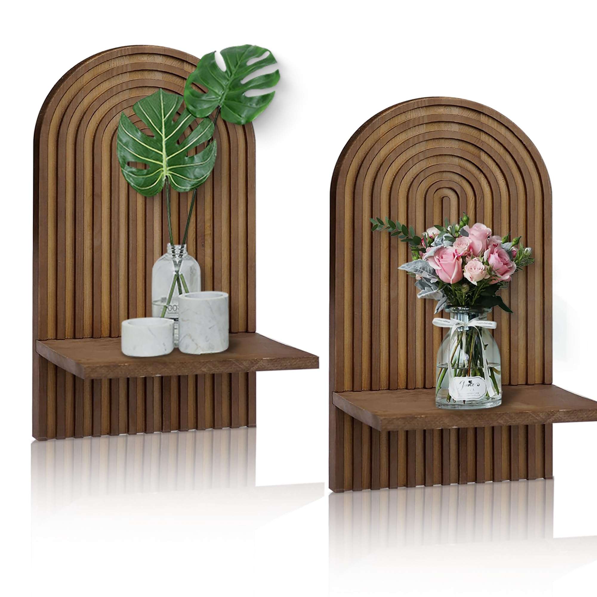 LIYAOLI Boho Shelves Bohemian Decorative,Vintage Wall Shelf Boho Chic Wall Decor for Living Room 2 Pieces 15 x 8.6 Inch Wooden Vintage Shelf Decor