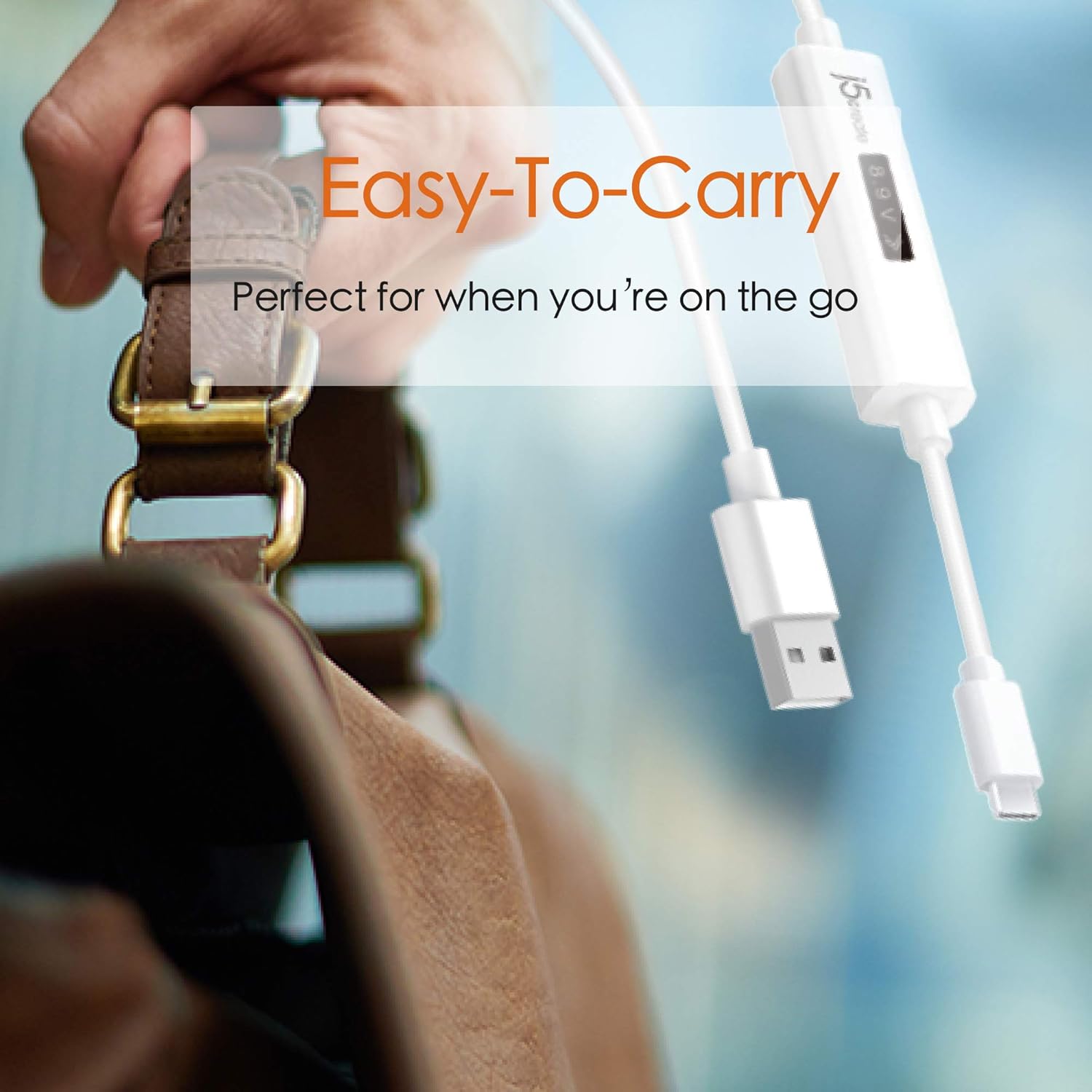 j5create USB to USB C Cable 4ft USB-A 2.0 to USB Type C with OLED Digital Dynamic Power Meter | 60W/3A/480 Mbps Max Fast Charger Cord with Power Delivery 2.0 for Cell Phone, Tablet, Game Console