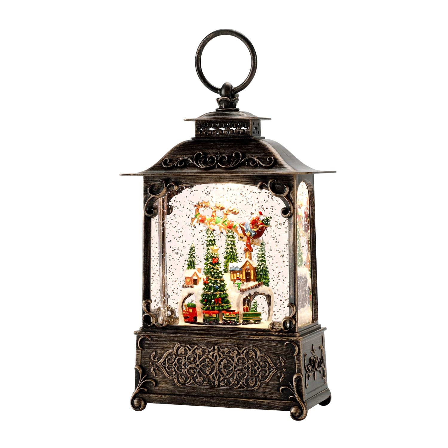 KAMPGO Christmas Village Snow Globe Lighted Flying Santa - snow globes | Mubboo