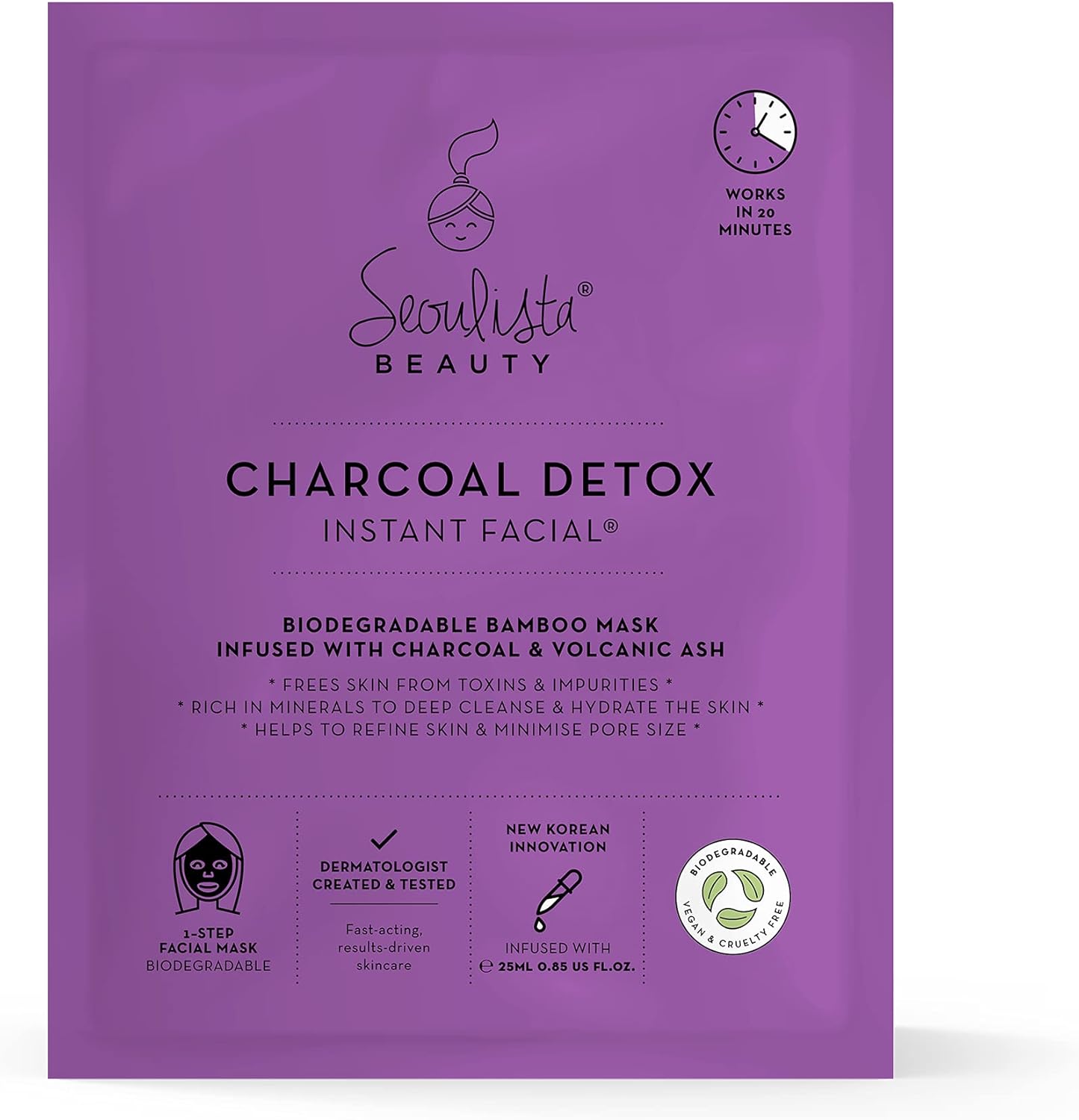 Seoulista Beauty Charcoal Detox Instant Facial Face Sheet Mask