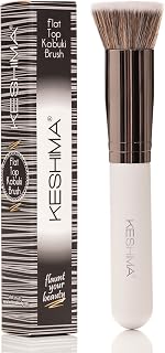 Keshima Flat Top Kabuki Foundation Brush - Premium Synthetic for Streak-Free Liquid, Cream & Powder Makeup Blending (White, Regular Size)