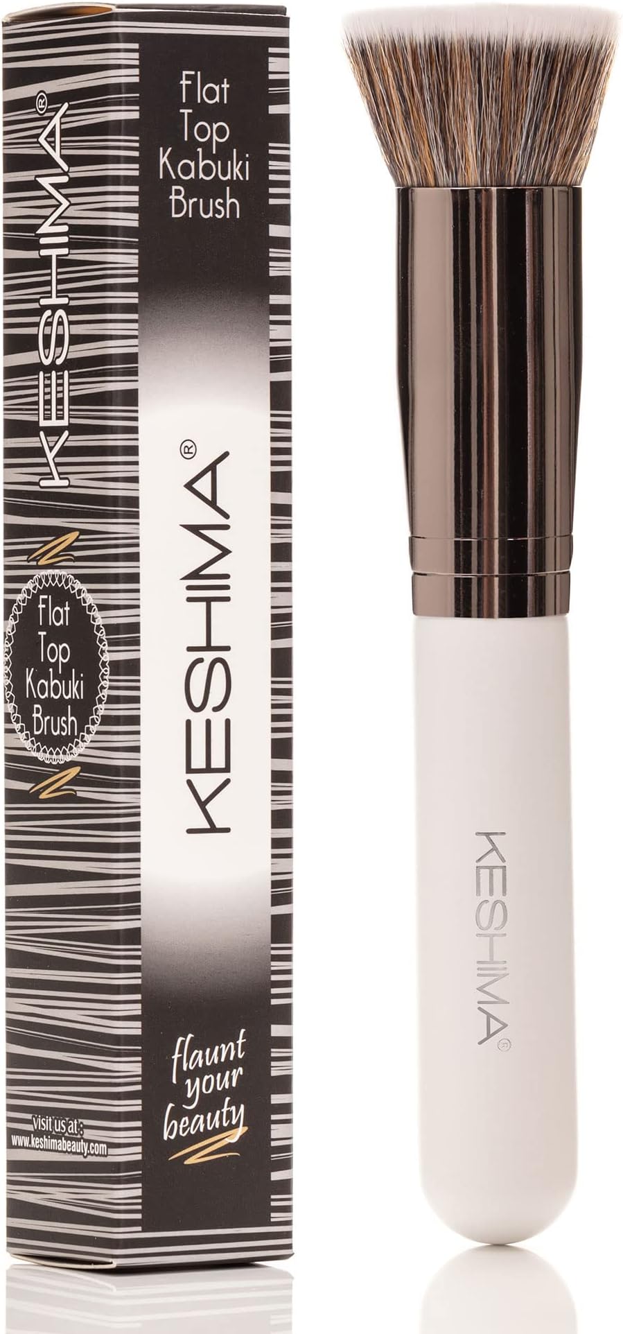 Keshima Foundation Brush Flat Top Kabuki - Premium Foundation Brush for Liquid Makeup, Cream, and Powder - Buffing, Blending, and Face (Regular Size, White)