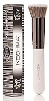 Vista 1 de Keshima Brocha de base plana Kabuki – Brocha de base prémium para maquillaje líquido, crema y polvo, pulido, mezcla y cara (tamaño regular, blanco)