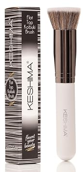 Keshima Foundation Brush Flat Top Kabuki - Premium Foundation Brush for Liquid Makeup, Cream, and Powder - Buffing, Blending, and Face Regular Size, White