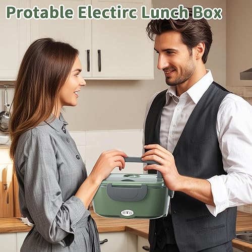 Miniatura 2 de Lonchera eléctrica con calefacción para adultos con 2 contenedores de 1.5 L, portátil de 100 W, 3 en 1, lonchera térmica rápida para hombres,