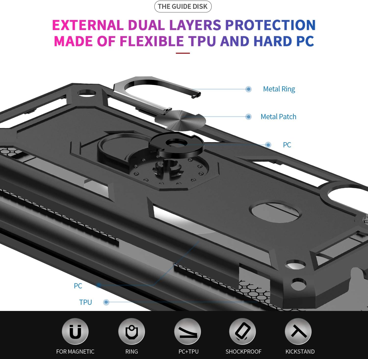 Samsung Galaxy A11 Case, A11 Phone Case with [2 Pack] Tempered Glass Screen Protector, LeYi [Military-Grade] Magnetic Ring Holder Kickstand Defender Protective Phone Case for Samsung A11, Black