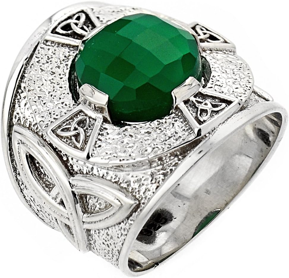 925 Sterling Silver Trinity Knot Band Men's Celtic Ring with Green Agate (4.75)