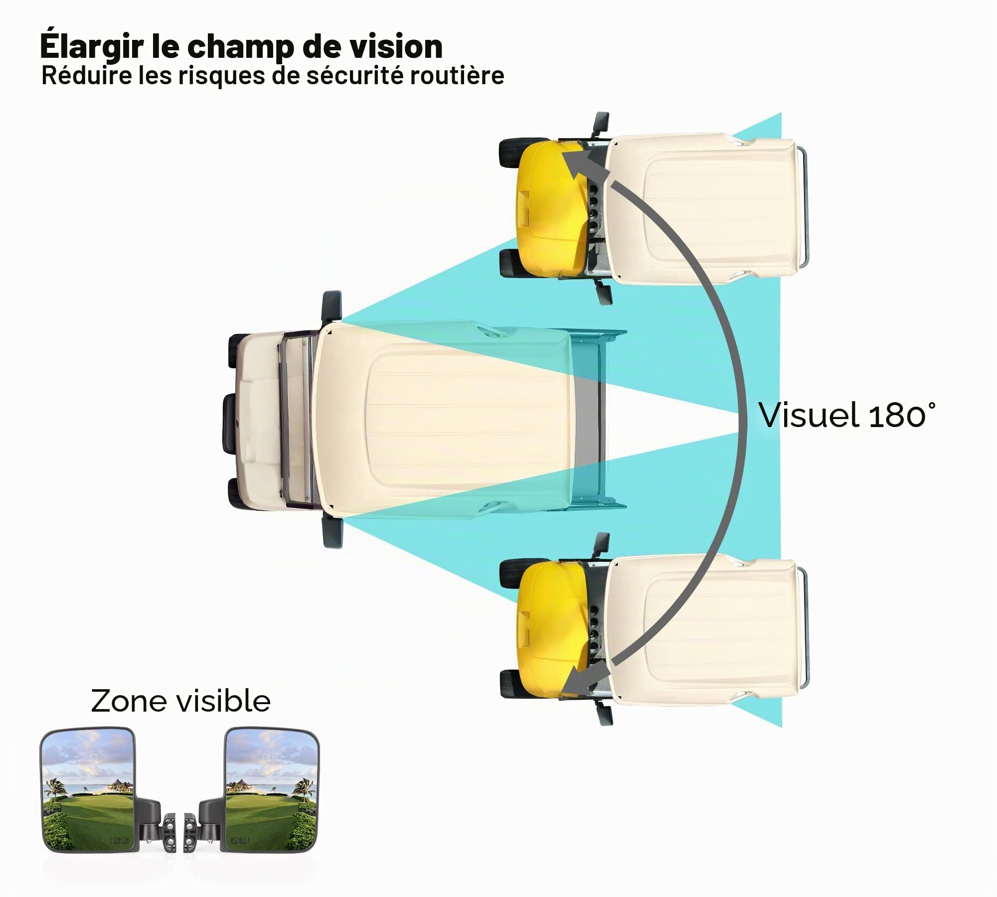 10L0L Rétroviseurs latéraux pour voiturettes de golf, rétroviseurs latéraux rabattables sans perçage pour Yamaha EZGO Club Car Golf Buggy etc.