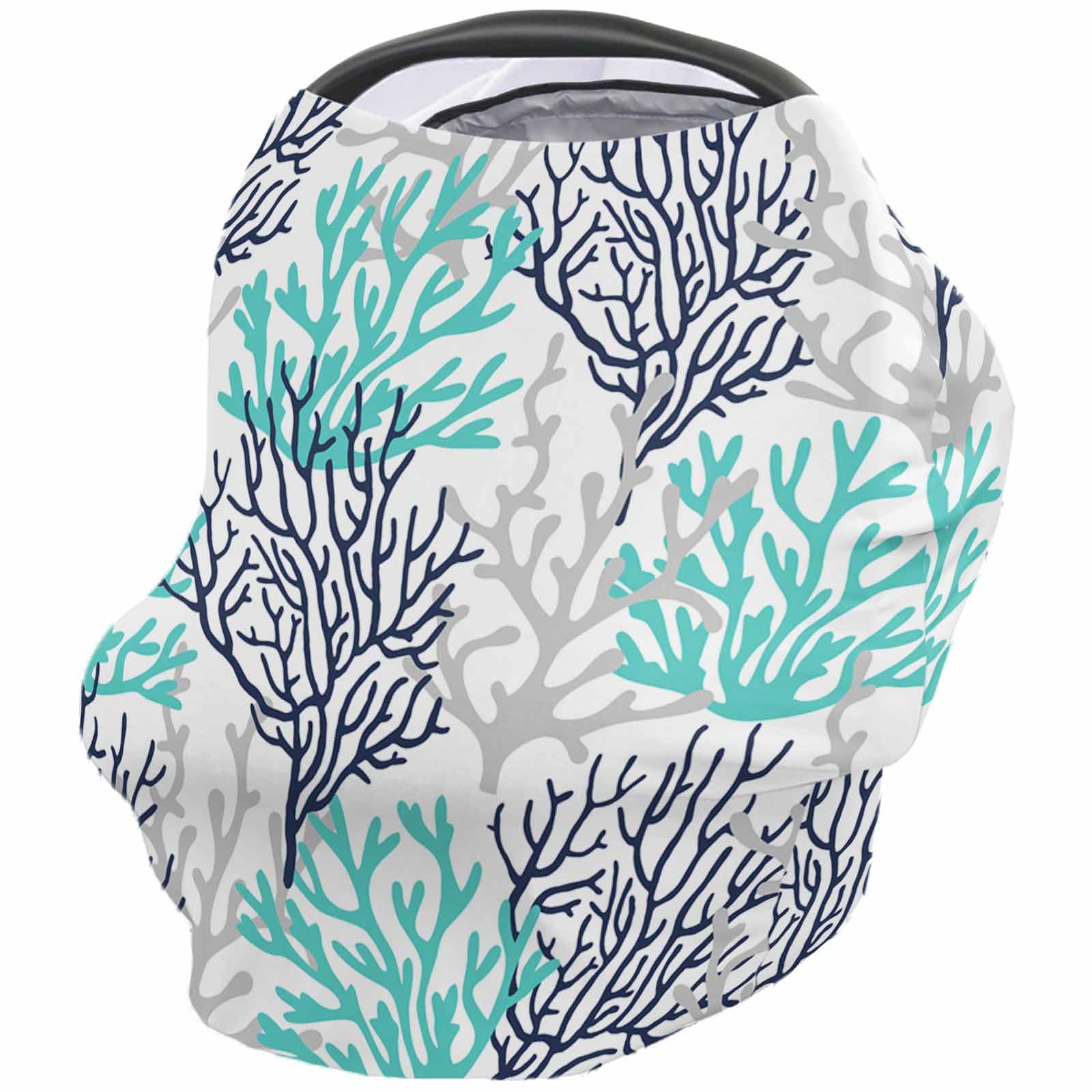 Nursing Cover for Breastfeeding Scarf, Summer Sea Blue Teal Gray Coral Baby Car Covers Super Soft Multi Use for Canopy Shopping Cart Cover Blanket Stroller Cover