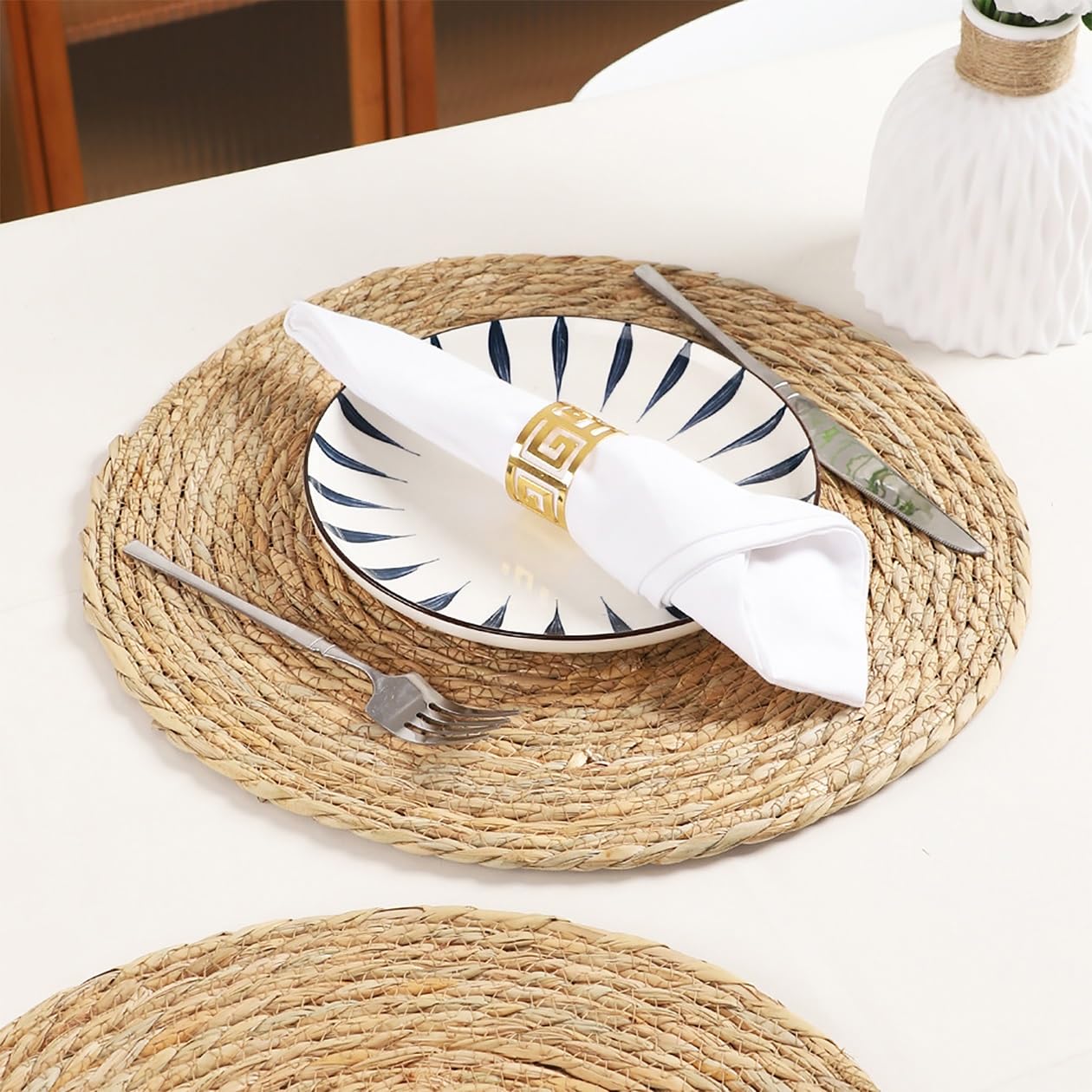 6 Pcs Round Woven Placemats Rustic Wicker Table Mats Boho Braided Placemats Natural Rattan Placemat Farmhouse Weave Place Mats(30cm)