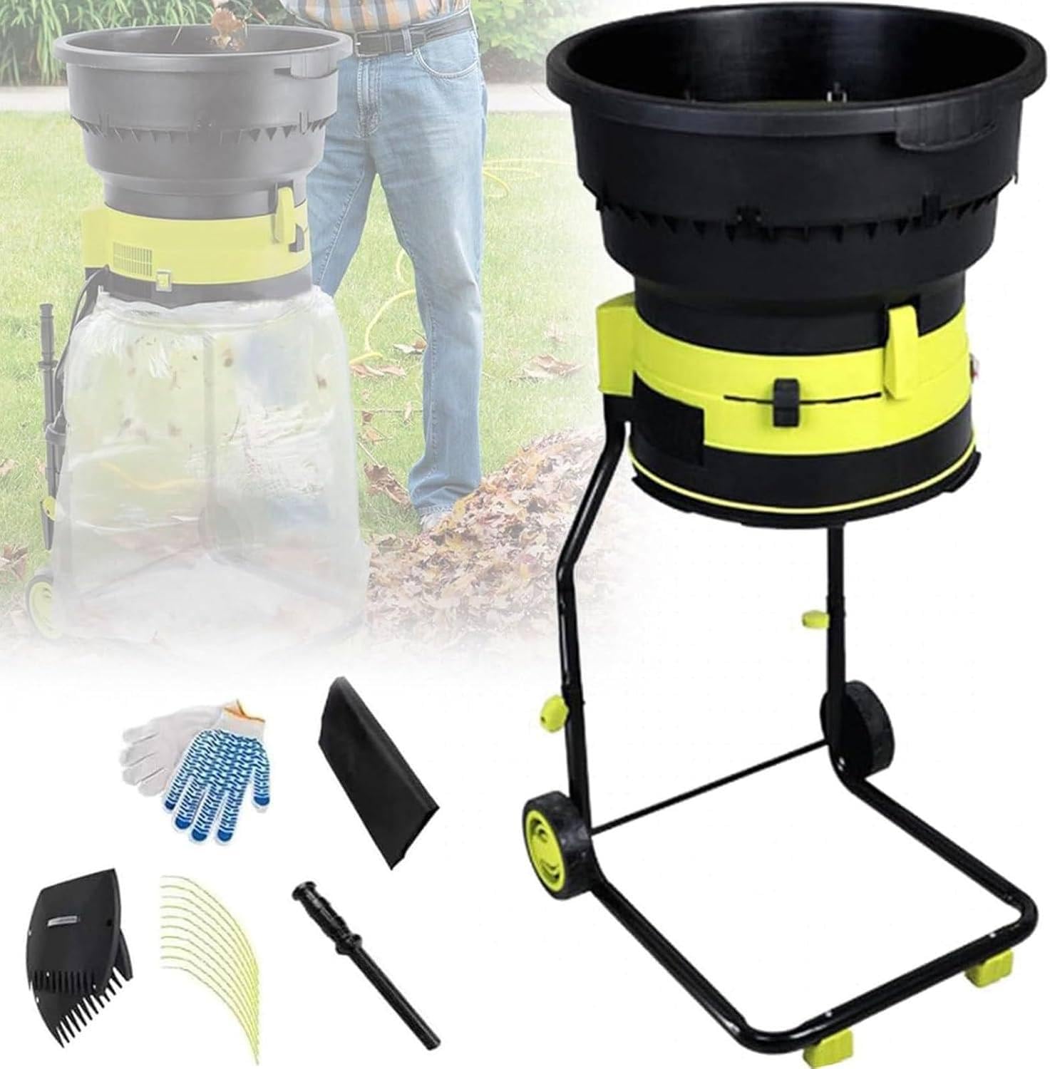 Trituradora De Hojas Eléctrica, Trituradora De Compost, Trituradora De Ramas, Trituradora De Hojas, Trituradora De Hojas para Jardín, Diámetro De Embudo De 54 Cm para Limpieza De Jardines 20M