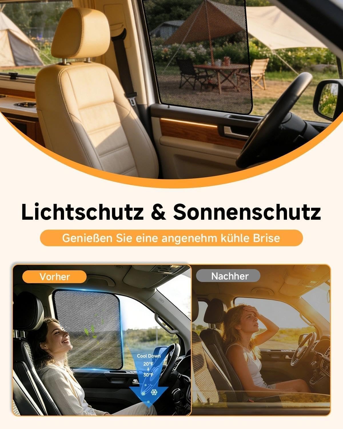 Moskitonetz für VW T5 T6 Seitenfenster | Mit Reißverschluss & Magneten für Sonnenschutz & Staubschutz | Ideal für Camping, Auto-Übernachtung & Belüftung auf Reisen