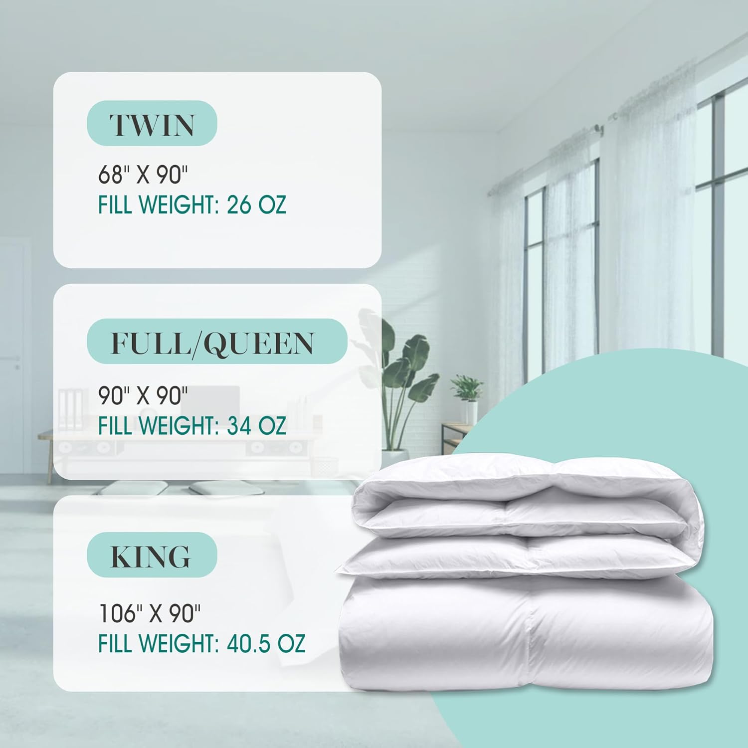 Martha Stewart 650 Fill Power Luxury Fluffy White Down Comforter King Size, Light Warmth Down Duvet Insert 300 Thread Count 100% Cotton Bedding Comforter with Corner Loops, Made in USA -106" x 90"