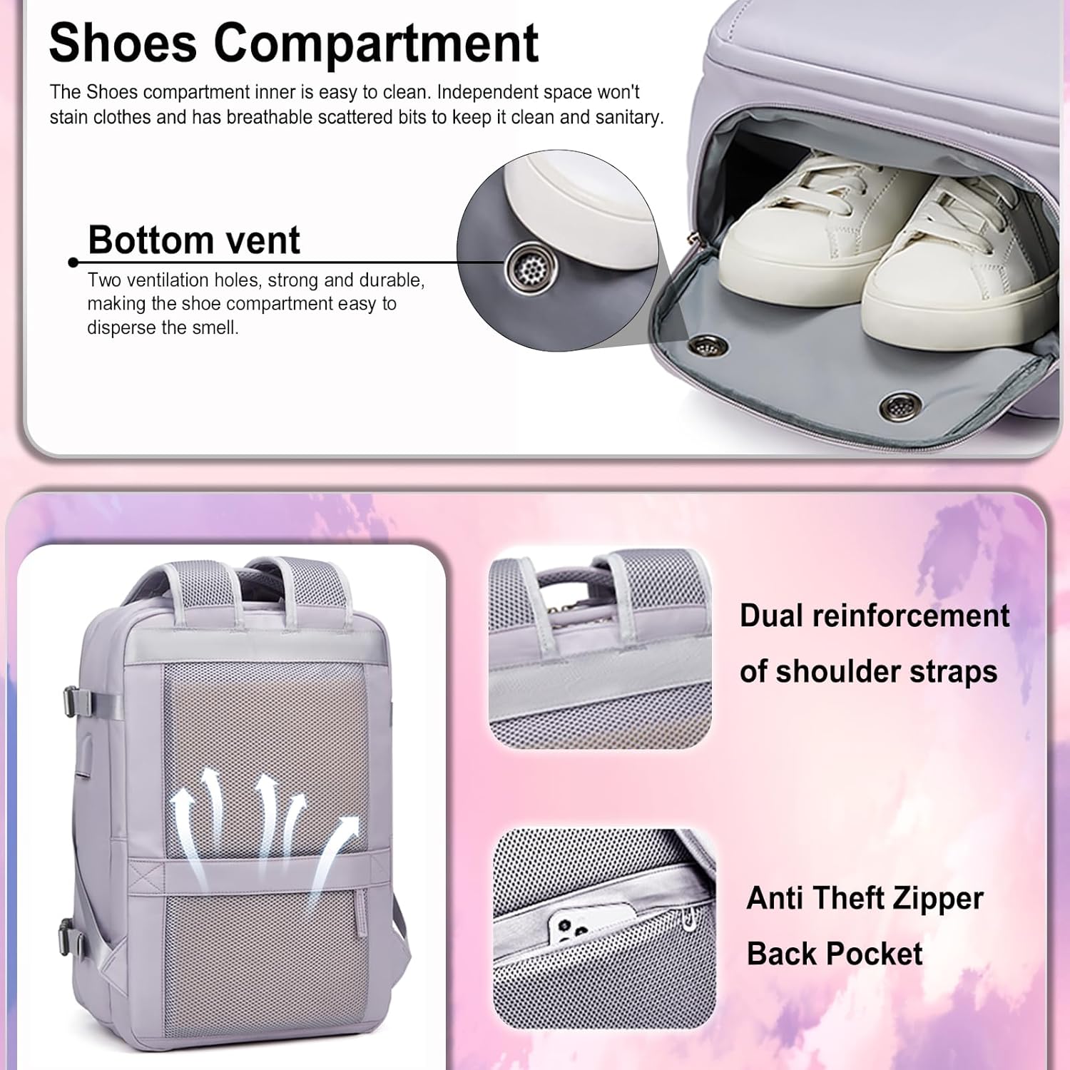 Somago Laptop Backpack Carry On Casual Daypacks fit for 16" Laptop 25 L Water Resistant Rucksack Travel Backpack with Shoes Compartment Dry Wet Separation USB Charger Port (Purple)