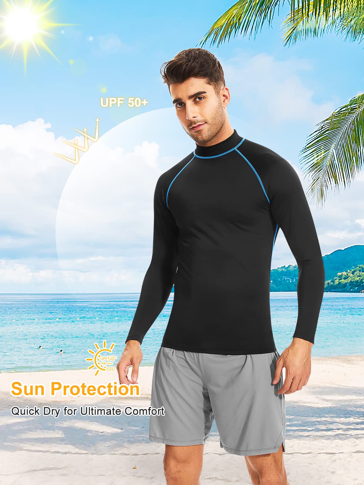 Rash Guard - Camiseta de natación de manga larga para hombre, protección solar UV UPF 50+, secado rápido, para deportes acuáticos