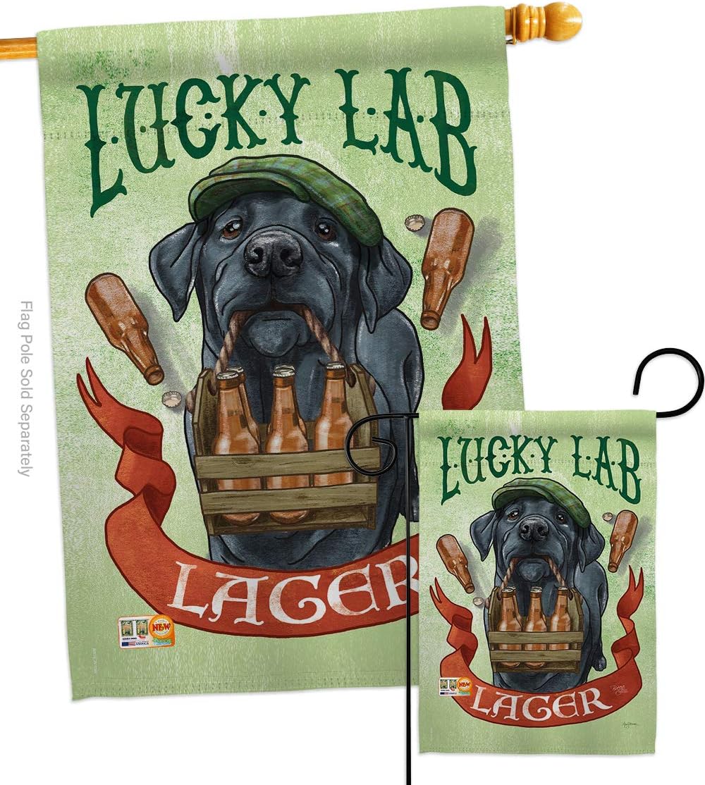Lucky Lab Lager Garden House Flags Set Animals Dog Puppy Spoiled Paw Canine Fur Pet Nature Farm Animal Creature Small Decorative Gift Yard Banner Made In USA 28 X 40