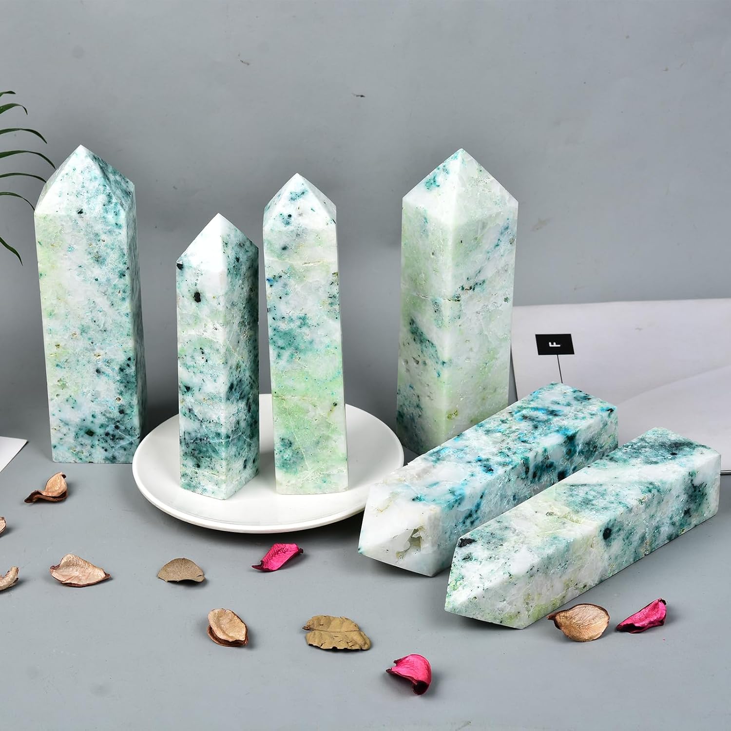 JIC Gem Natural Large Phoenix Pine Obelisk Quartz Crystal Wand Tower Point Chrysocolla Crystal Healing Wand Reiki Decor 1.8-2.2 Lbs - Image 6