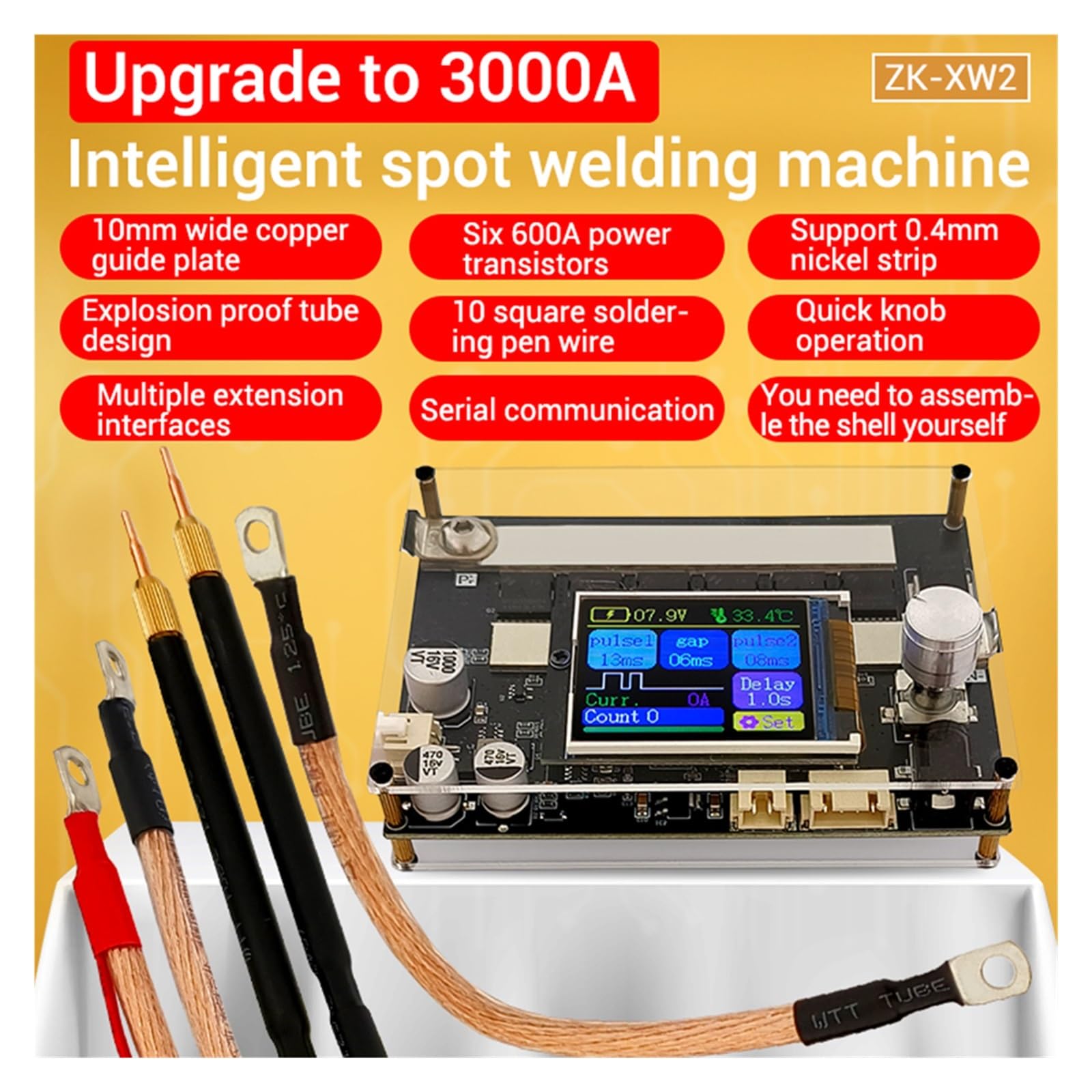 Stacja lutownicza, Przenośna zgrzewarka punktowa 3000A, kolorowy ekran LCD Dual Pulse 18650 zestaw do samodzielnego montażu