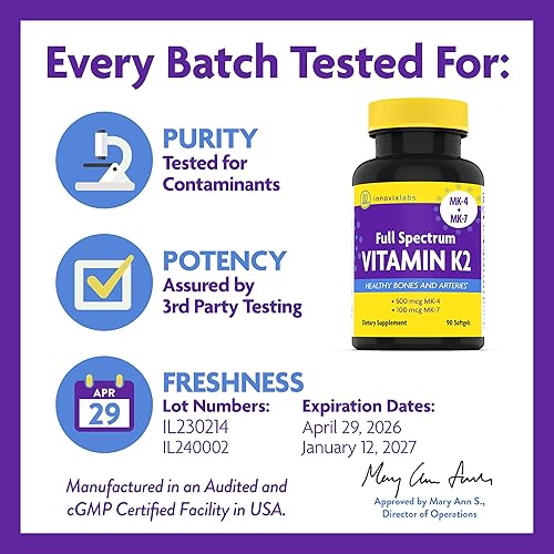 Miniatura 6 de Espectro completo Vitamina K2por innovixlabs Proporciona Dos formas de K2esenciales MK-4 MK-7 Total de 600mcg de K2por cápsula Libre de soja