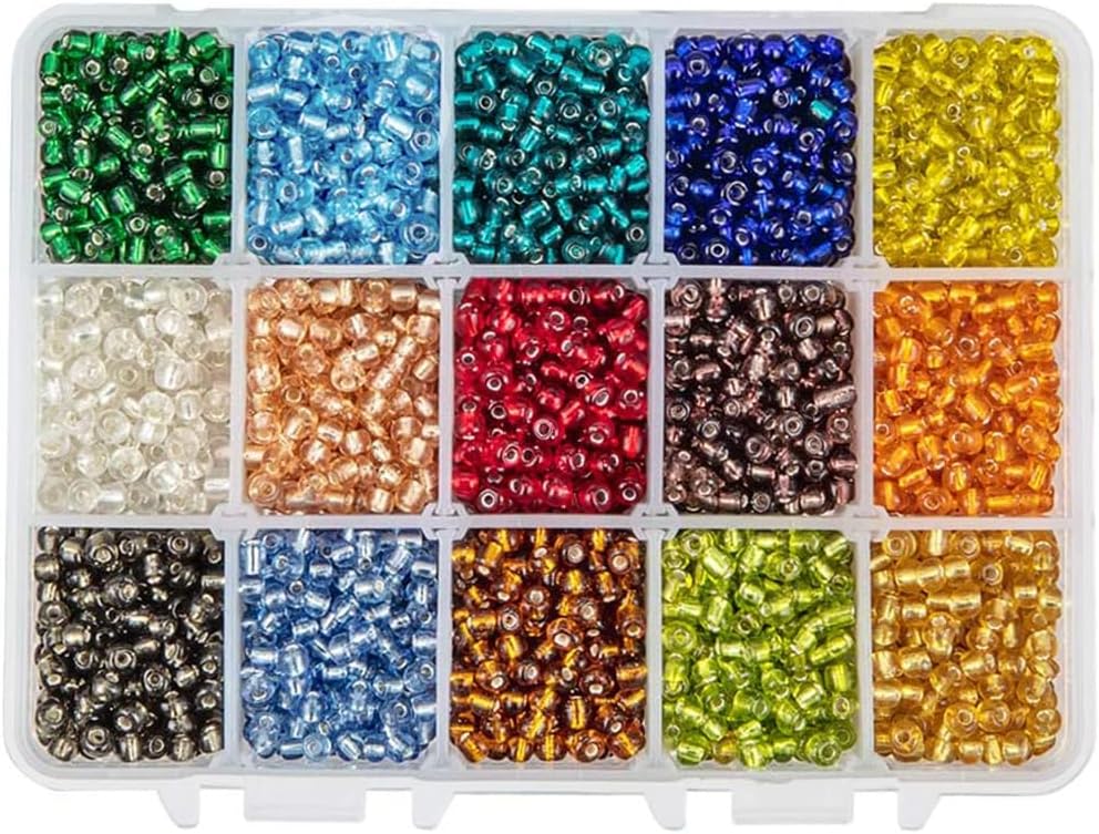 PH PandaHall 3300pcs Glass Seed Beads, 15 Colours 4mm Beads Mini Spacer Czech Bead Waist Embroidery Bead for DIY Crafts Necklace Bracelet Sunglass Chain Christmas Jewellery Making, Hole 1.5mm