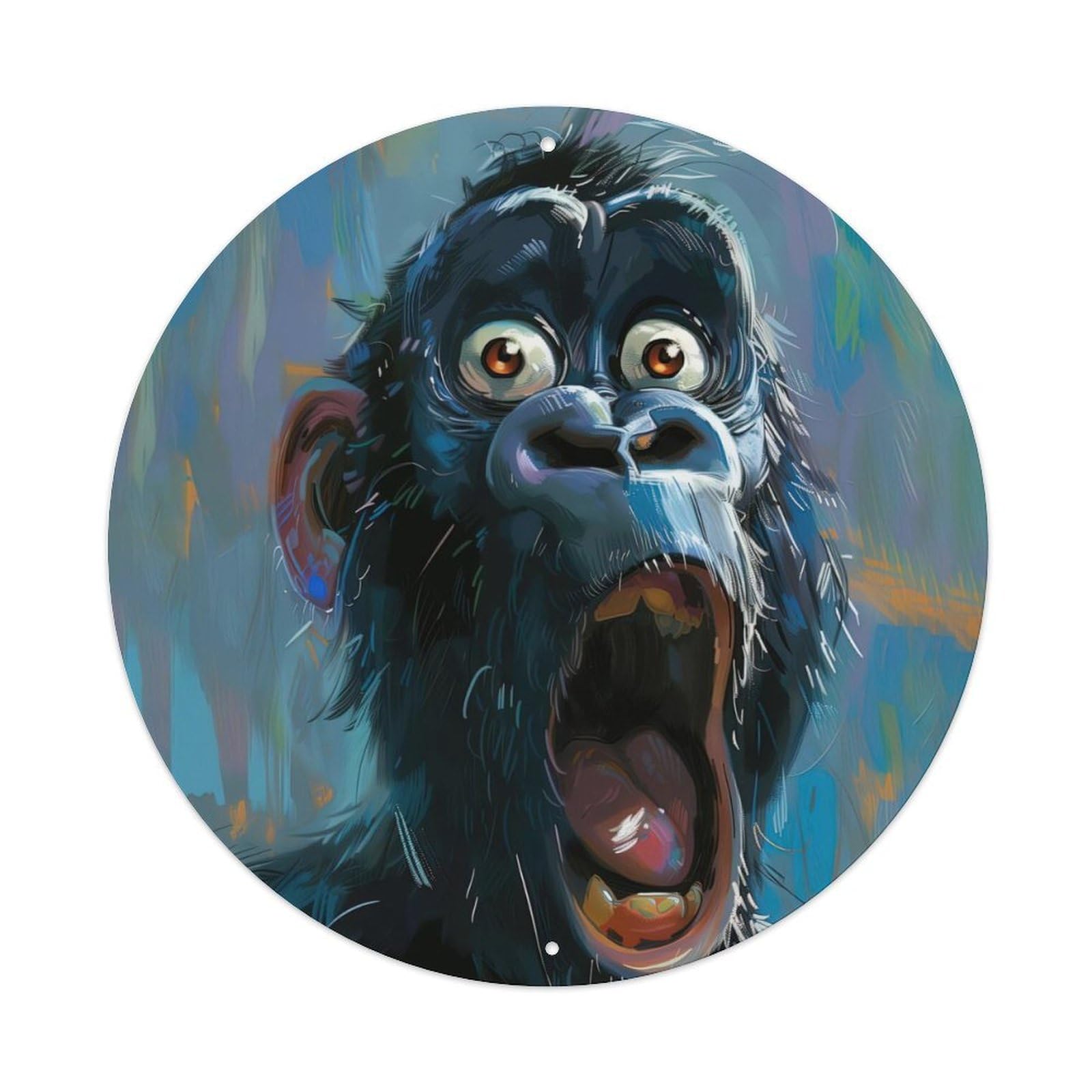 Animal Poster of Exaggerated And Quirky Chimpanzee Vintage Metal Tin Sign Plaque Wall Decor for Cafe, Club, Garden Round Metal Poster 8x8Inch