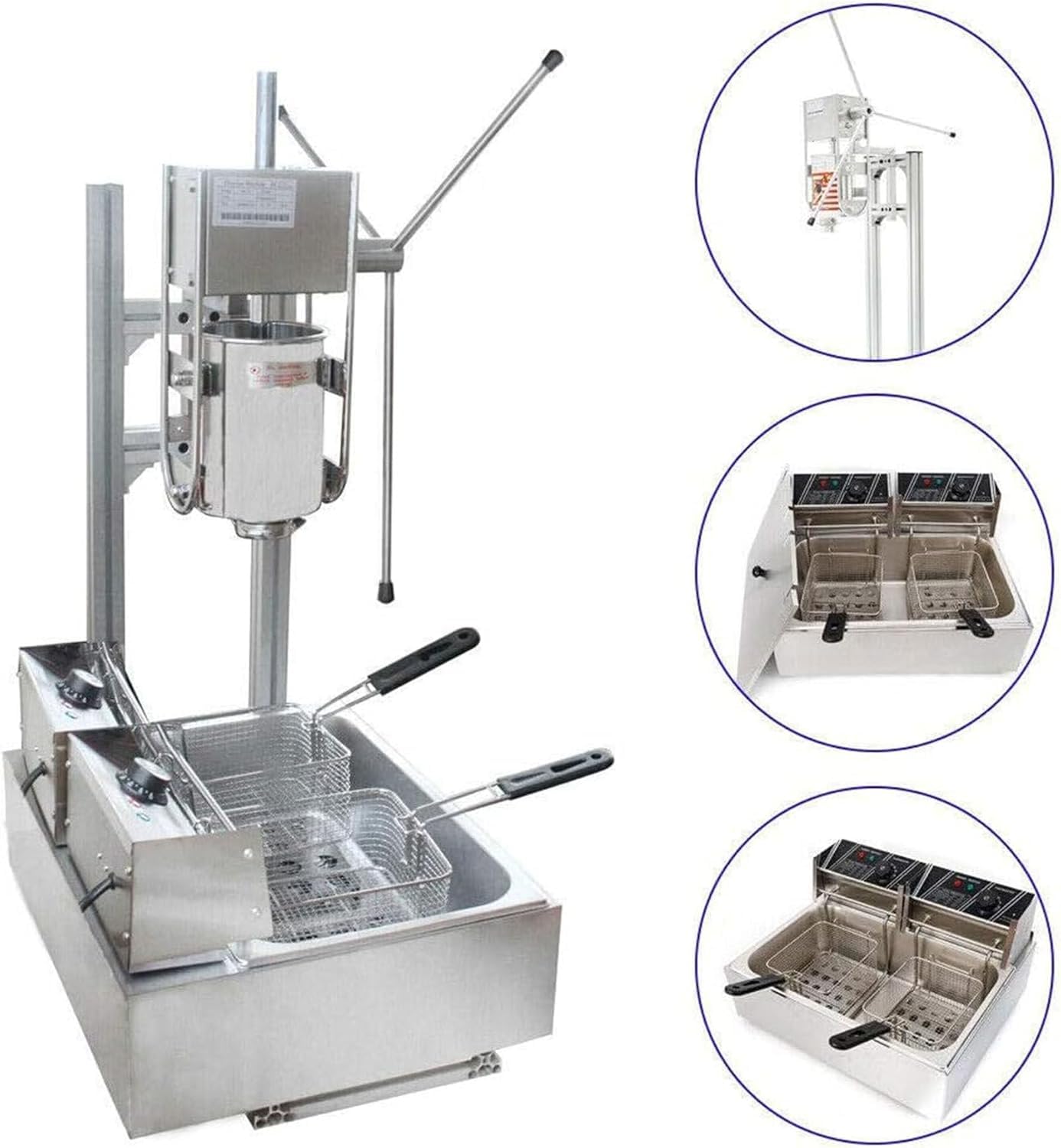 TYH Machine À Beignets Espagnole Verticale avec Friteuse 5 L, Machine À Churros Manuelle Commerciale, Remplisseuse Manuelle, Machine À Churros Espagnole Verticale en Acier Inoxydable
