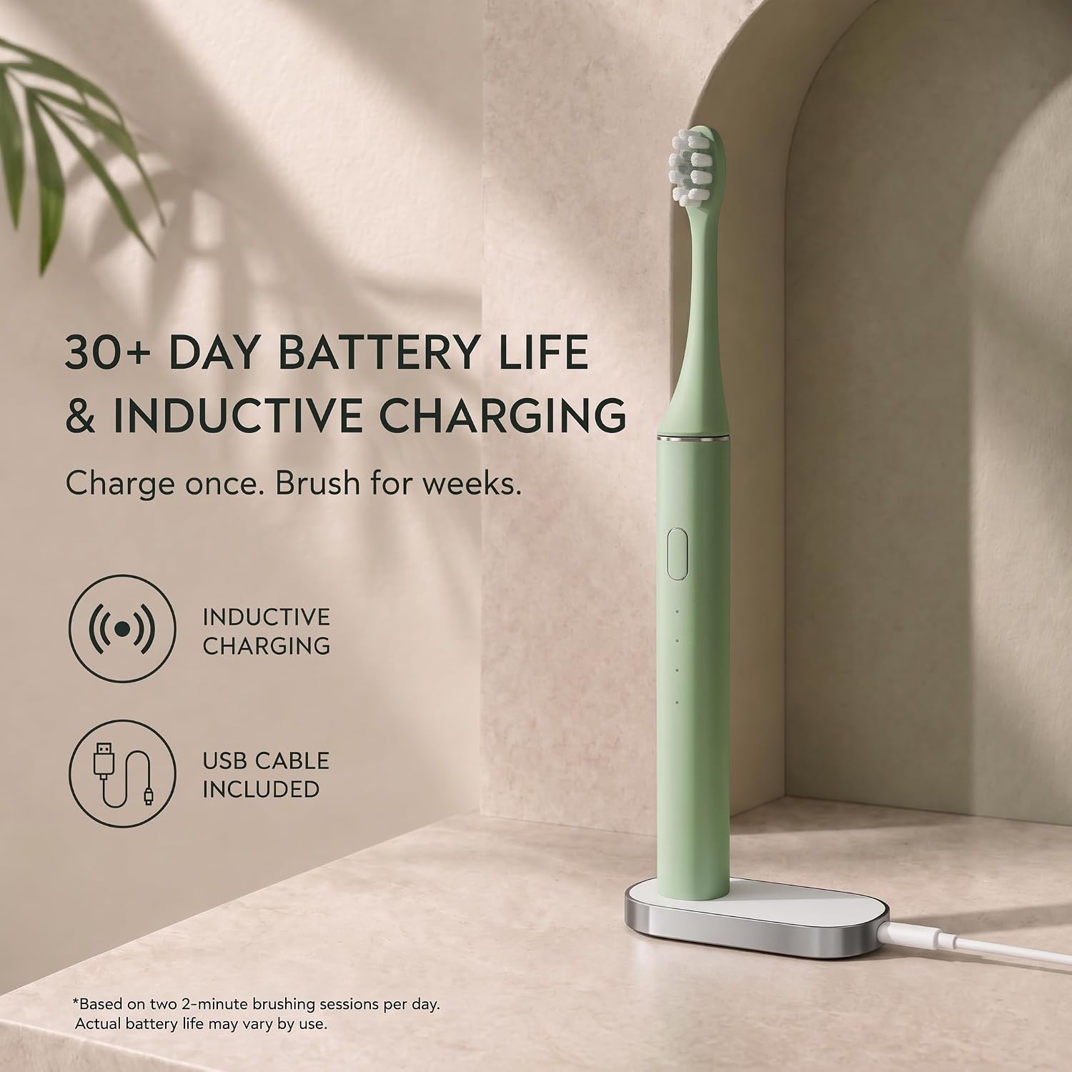 ARISSON Sonic Electric Toothbrush for Adults, Rechargeable Toothbrush, Wireless Charging, 2 Brush Heads, 3 Cleaning Modes, 37,000 VPM, 2-Min Smart Timer, IPX7 Waterproof, Sage Green