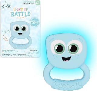 Sonajero iluminado, sonajero sensorial para bebé, juguete de silicona suave, Blair | Brilla en 9 colores con cada batido, silicona sin BPA, desarrolla habilidades motoras, fomenta el seguimiento visual y el aprendizaje de causa y efecto